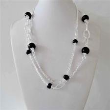 Sterling silver necklace flat marina chain black onyx beads