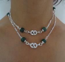Sterling silver necklace figaro chain green agate 