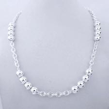 Sterling silver bead necklace 8mm and oval link chain. Length 45cm, weight 32 grams.