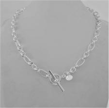 Solid 925 silver, oval rolo necklace 3+1, 6mm. Toggle clasp.