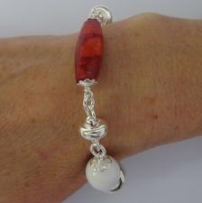 Sterling silver bracelet with white agate & natural madrepore