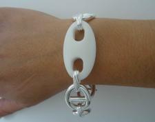 Sterling silver mariner link bracelet 18mm. Natural white agate