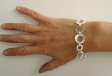 Sterling silver round link bracelet, toggle bracelet