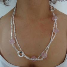 Silver necklace rose quartz beads
