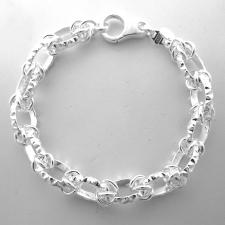 Solid 925 silver textured oval link bracelet 10mm