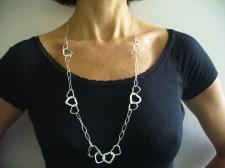 Long sterling silver necklace heart link chain 80 cm