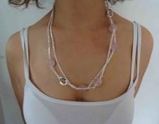 Silver necklace rose quartz beads