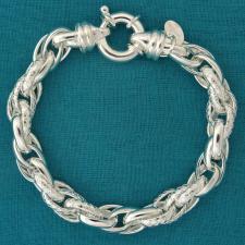 Sterling silver textured link bracelet 8,5mm. Made in Tuscany.