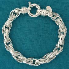 Bracciale in argento 925 massiccio, larghezza 8,5mm. Maglie ovali doppie lisce e godronate.