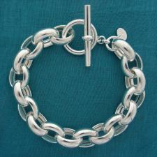 Sterling silver polished oval link toggle bracelet