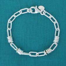 Solid sterling silver textured link bracelet 6mm. 