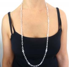 Collana catena paperclip lunghezza 90 cm in argento 925
