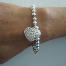 Sterling silver bead bracelet for woman 6mm with heart charm