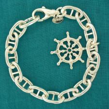 925 silver anchor chain bracelet 10mm. Hollow link. With nautical wheel charm.