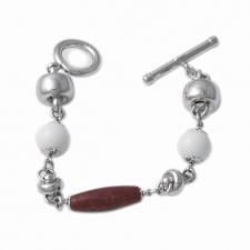 Sterling silver bracelet with white agate & natural madrepore