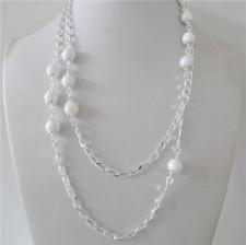 Sterling silver necklace. Cheval chain, white agate beads 8mm. Length: 90 cm.
