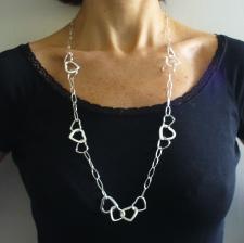 Long sterling silver necklace heart link chain 80 cm