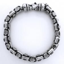 OXIDIZED sterling silver solid handmade link bracelet 7,3mm. Rotating clasp.