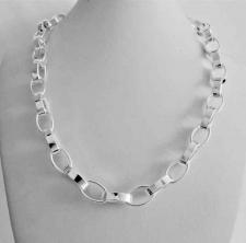 Solid 925 silver flat oval rolo link chain necklace 