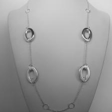 Sterling silver long necklace, oval link chain 70 cm.