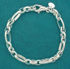 Silver figaro bracelet, oval link