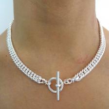 Collana in argento 925 MASSICCIO groumette doppia 7,5mm. Chiusura T-bar. 