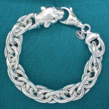 Women's sterling silver panther bracelet. Double oval link chain.