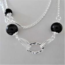 Sterling silver necklace flat marina chain black onyx beads