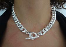 Sterling silver curb chain toggle necklace italy