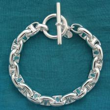 Bracciale in argento 925 MASSICCIO, maglia traversino compatta 9mm. Chiusura T-bar, Toggle.