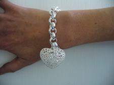 Sterling silver belcher bracelet with heart charm