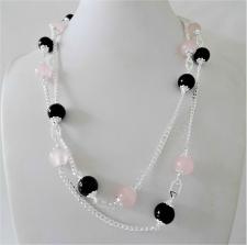 Silver necklace black onyx and rose quartz beads 