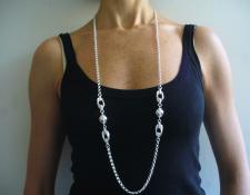 Long sterling silver necklace cm 100 round rolo link chain