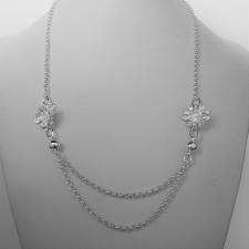 Sterling silver necklace, round link chain with flowers, 45 cm.