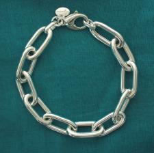 Sterling silver rectangular link bracelet 10mm. Hollow chain.