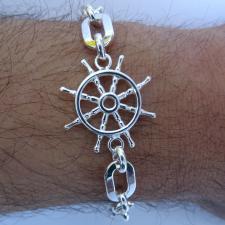 Bracciale nautico uomo in argento 925, timone.