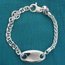 Bracciale vintage in argento 925, catena maglia spiga, maglia flat marina e piastra centrale 15mm.