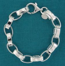 Solid sterling silver flat oval rolo link bracelet