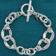 925 sterling silver Croco texture link bracelet 16mm, 45 grams. Toggle bracelet.