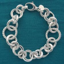 Sterling silver textured round link bracelet 18mm.