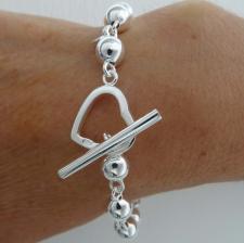 Bracciale in argento 925 ''Catena Parigina'' sfere 8mm, 20 grammi. Chiusura Toggle, T-bar cuore.