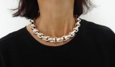 Sterling silver hollow oval chain necklace 14mm