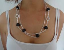 Sterling silver necklace black onyx beads 16mm