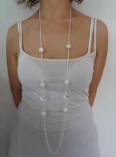 Sterling silver necklace white agate beads 