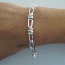 Solid sterling silver textured link bracelet
