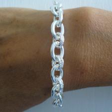 Sterling silver oval link and textured round link bracelet 10mm.