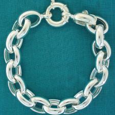 Sterling silver oval rolo link bracelet 13mm. Hollow chain. Oval belcher bracelet.