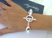 Sterling silver polished oval link toggle bracelet