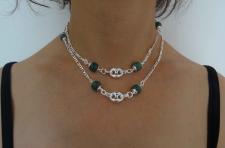 Sterling silver necklace figaro chain green agate 