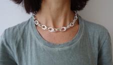 Sterling silver handmade textured oval link necklace